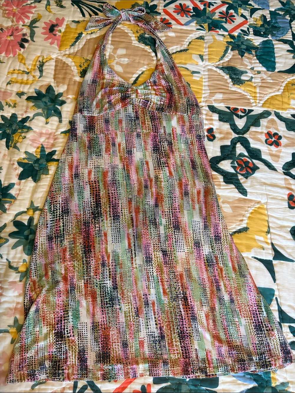 CAbi Multicolor Dot-Print Halter Dress